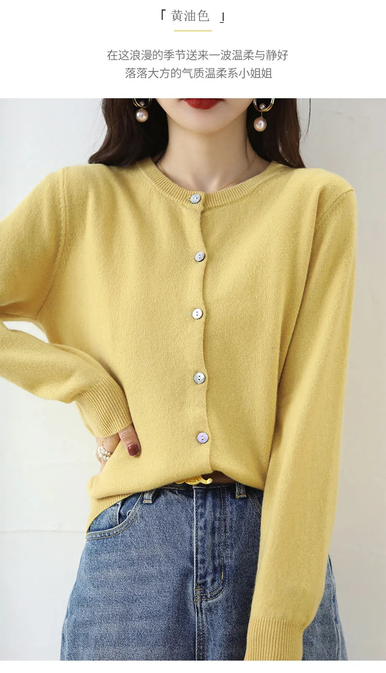 Knitted Cardigan Women's Sweater Autumn And Winter 2022 New Solid Color Coat Round Neck Short Long Sleeve Loose Korean Fashion