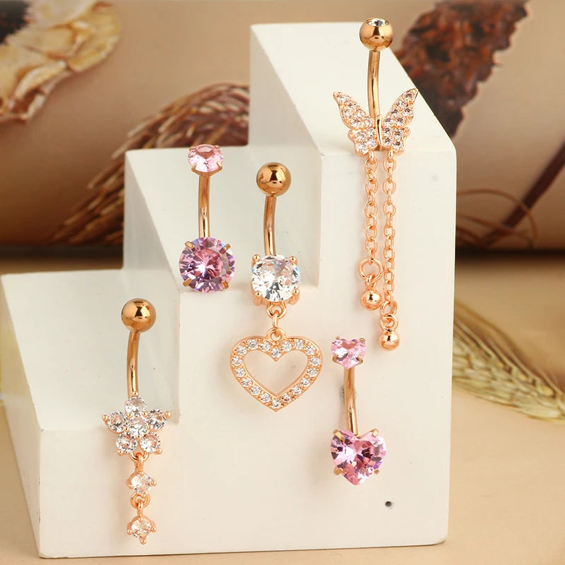 5PCS Cute Dangle Belly Ring Pack 14G Navel Piercing Bulk Sexy Belly Ring Set Belly Button Ring Lot Pircing Ombligo Jewelry