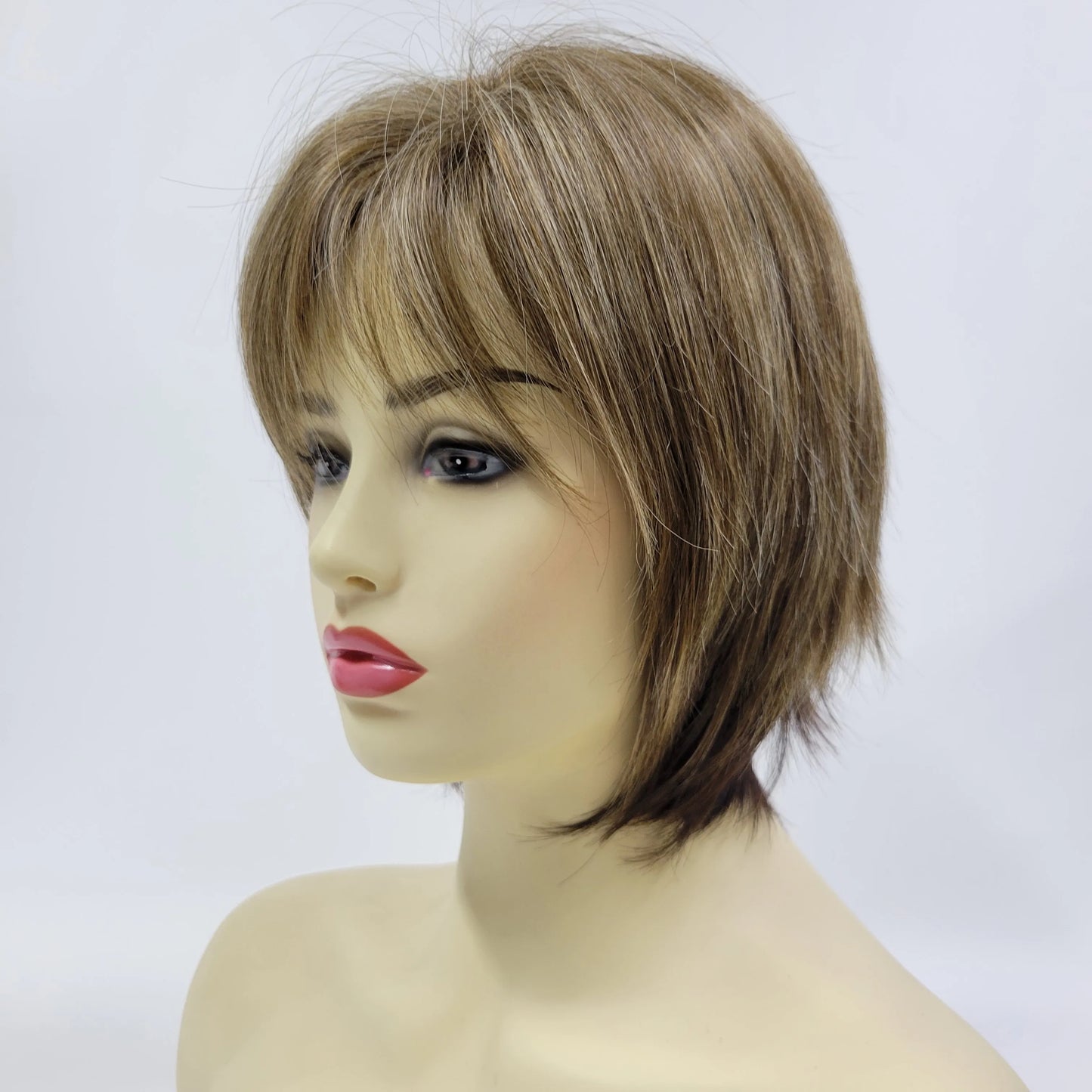 Women's Fashion Bob Hair Short Blonde Bob Wigs with Bangs Black Roots Straight Synthetic Ombre Hair Party Wig for Lady
