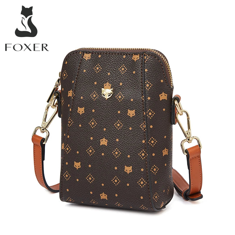 FOXER Woman Small Monogram Cellphone Bag Vintage Shoulder Bag Girl Mini Crossbody Bag PVC Lady Messenger Bag Gift for Wife,Lover