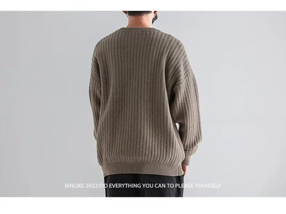 New Round-neck Sweater in Autumn and Winter Wears a Base and a Solid Color and a Trendy Brand Loose Warm Top Badiee Stylez