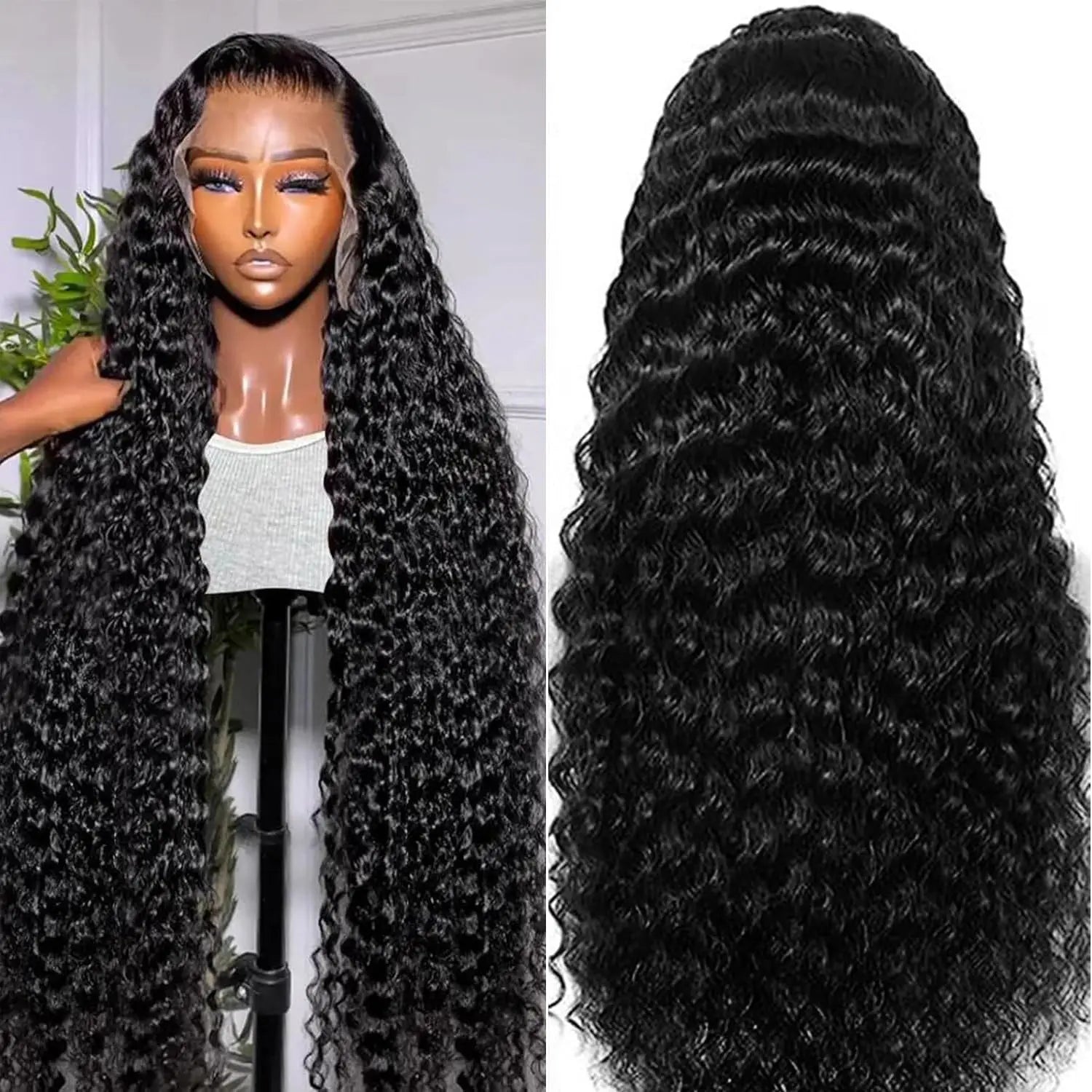 40 42 Inch Natural Color Deep Wave 13x4 13x6 HD Transparent Full Frontal Lace Curly Brazilian Human Hair Water Wigs 200 Density