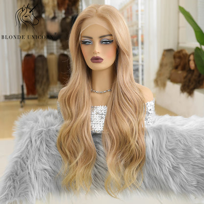 13x6 Lace Front Wig Blonde Wave Synthetic Wigs for Women Daily Party Cosplay Use Heat Resistant Fiber Hair
