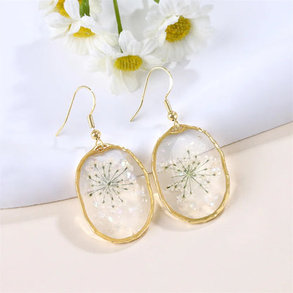 New In Earrings Dried Flower Crystal Dangle Hoop Earrings For Women Stainless Steel Diycharm Long Earring Cute Jewelry Wholesale