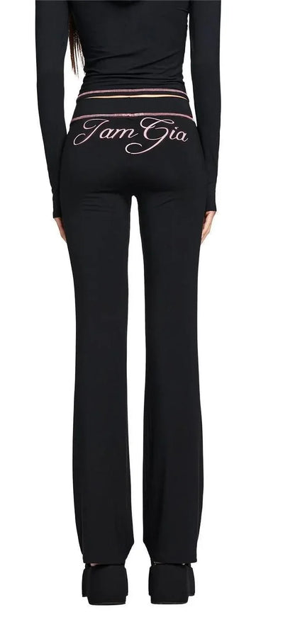 slim fit shoulder floral print bright line design slim fit hooded zipper short jacket pants for women black pants