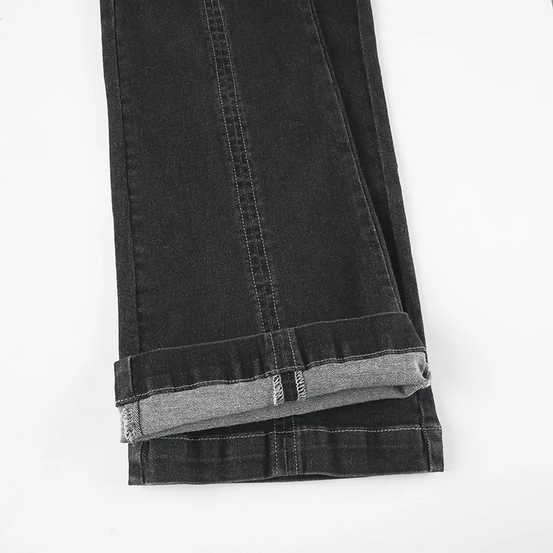 Weekeep Punk Style Star-shaped Rivet Jeans Low Rise Multi-pockets Patchwork Denim Cargo Pants Korean Fashion Hippie Flared Jeans