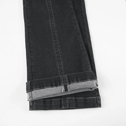 Weekeep Punk Style Star-shaped Rivet Jeans Low Rise Multi-pockets Patchwork Denim Cargo Pants Korean Fashion Hippie Flared Jeans