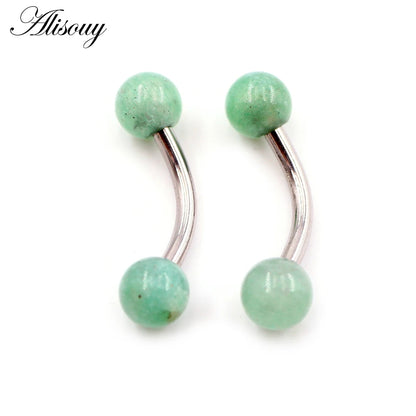 Alisouy 2PCS 14G Stainess Steel 5mm Stone Ball Eyebrow Curved Barbell Lip Ring Snug Daith Helix Earrings Body Piercing Jewelry EM1939F