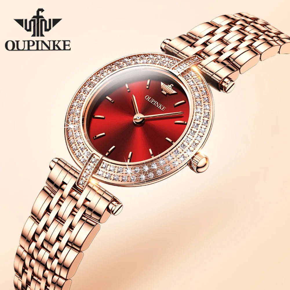 OUPINKE 3191 Luxury Elegant Womens Watches Automatic Mechanical Watch Waterproof Luminous Bracelet Set Gifts Reloj Promotion Red CHINA
