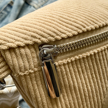 Corduroy Chest Bag Fashion Fanny Pack Wide Guitar Strap Casual Waist Bag Multi-pockets Hobo Sling Bag Outdoor Travel Bag