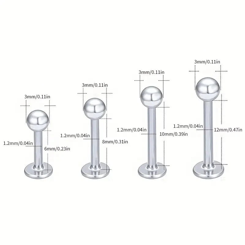 10-100pcs/lot Stainless Steel Labret Lip Bar Rings Stud Tragus Helix Bar Ear Cartilage Piercings Jewelry for Women Men 3mm Ball