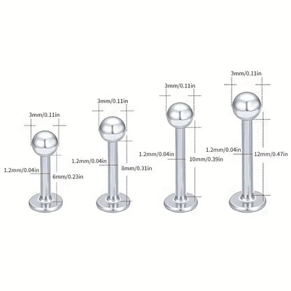 10-100pcs/lot Stainless Steel Labret Lip Bar Rings Stud Tragus Helix Bar Ear Cartilage Piercings Jewelry for Women Men 3mm Ball