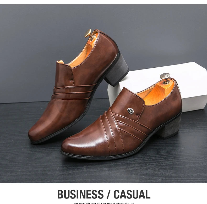 Men Formal Oxford Shoes Casual Business Office Party Loafers Men's High Heels Shoes Classic Men Shoes PU Leather Dress Shoes