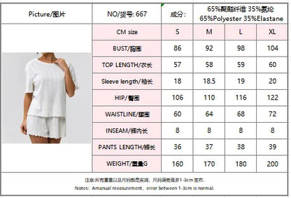SURI Women's Pajamas Set Summer Short Sleepwear 2 Piece Set For Women Casual Home Round Neck Suit Breathable Knitted Fabric