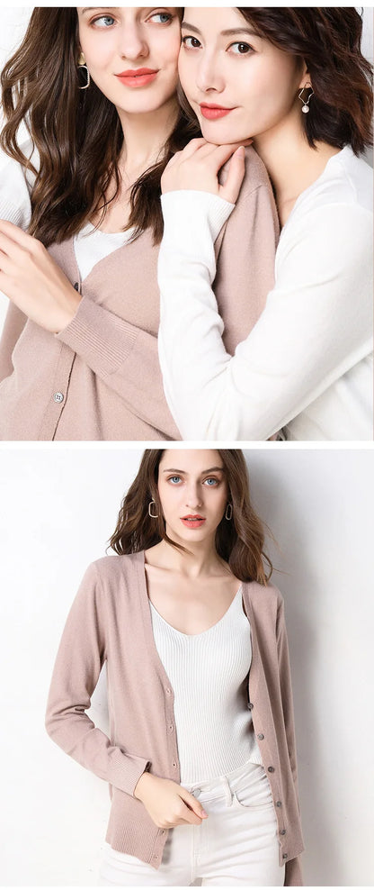 Women Cardigans 2025 Single Breasted Solid Knitted Shirt Spring Autumn Cardigan Korean Fashion V-neck Sweaters Knit Outerwear