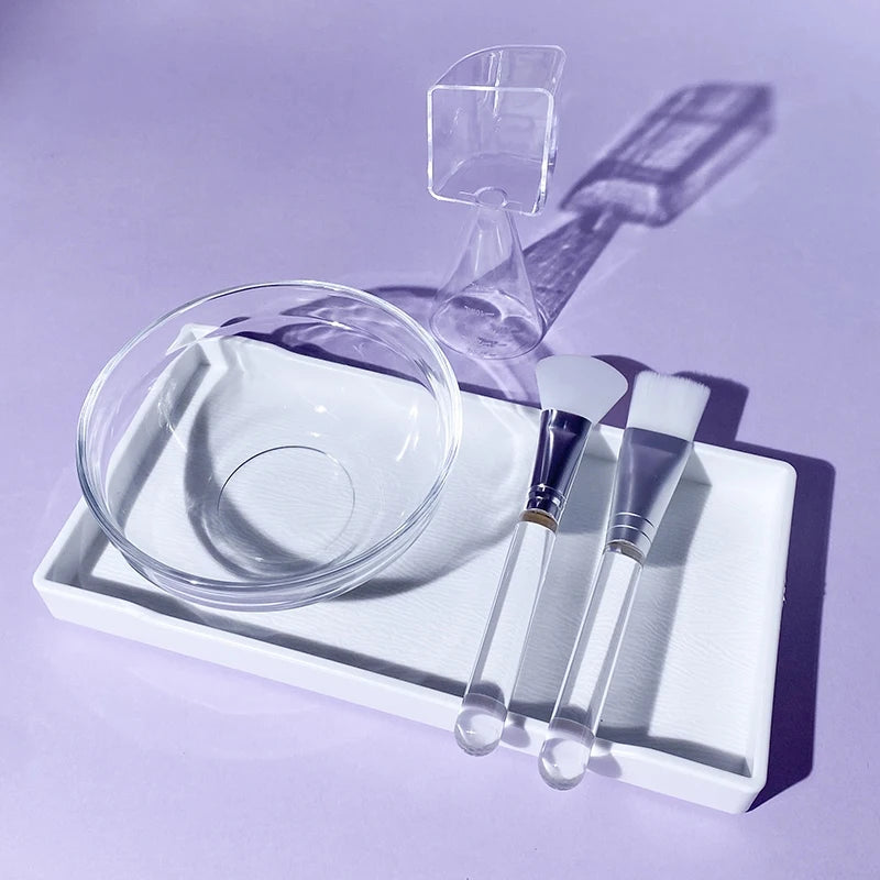 Skin Care DIY Mask Set Clear Rod Mud Mixing Bowl Spoon Set Soft Applicator Brushes for Face Deep Cleaning Portable Beauty Tools Set B-5pcs