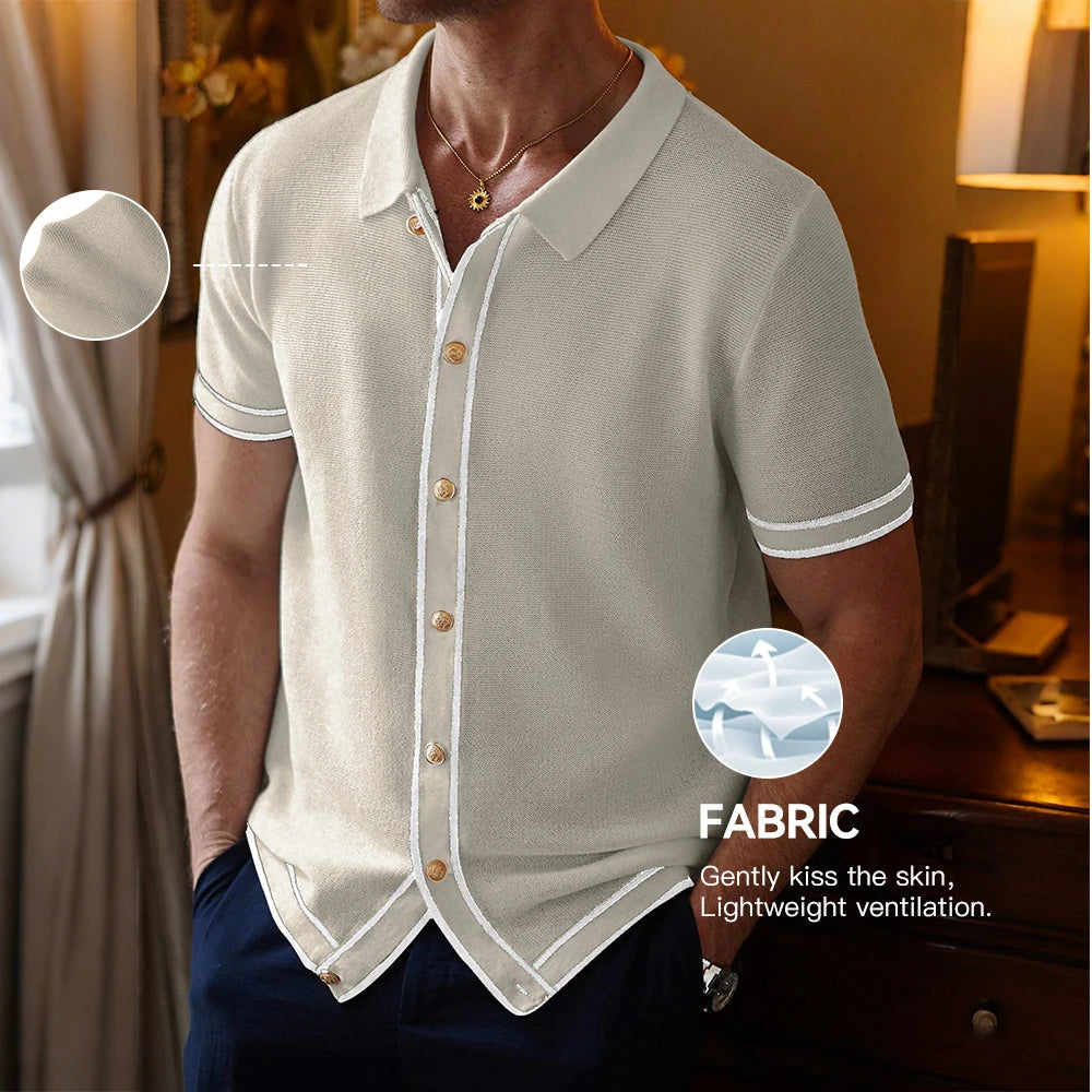 Men's Retro Striped Polo - 2025 Summer Collection, Breathable Knit for Confident Casual Style