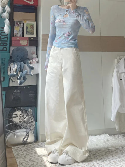 Women's Off White Pants Harajuku Streetwear Oversize Parachute Pants Y2k Retro 2000s Aesthetic Vintage Trousers Fashion Clothes Badiee Stylez