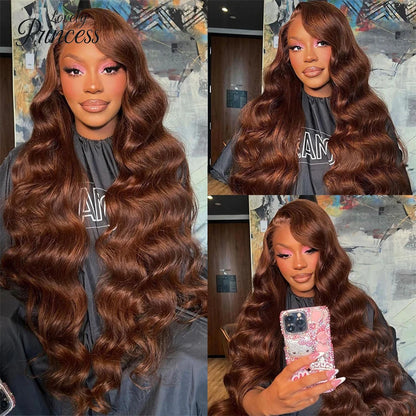 30 Inch Chocolate Brown Body Wave Lace Front Wig Transparent 13x6 HD Lace Frontal Wigs 13x4 Preplucked Colored Human Hair4x4 5x5 Badiee Stylez