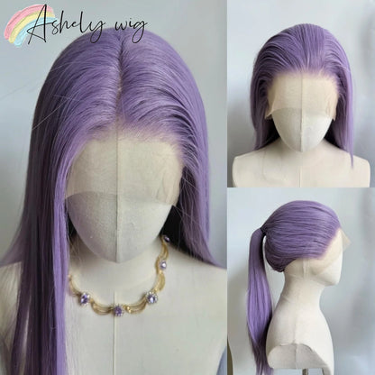 Ashely Light Purple Wig Special Grey-purple Lace Front Wigs 26inch long straight 13*4 Synthetic Lace Wigs for Cosplay Daily Use