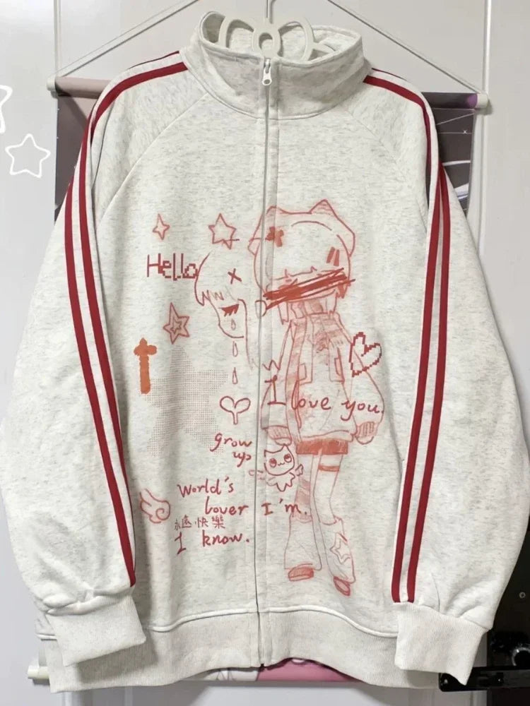 Punk Harajuku American Vintage Cute Print Hoodies Japanese Fashion Loose Y2k Aesthetic Sweatshirts Autumn All Match Clothes New