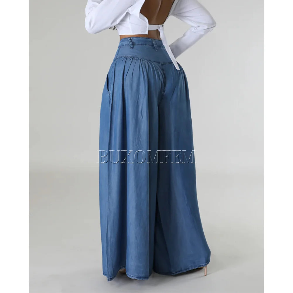 2024 Stylish Fashion New High Waist Jeans Unique Individualretro Chains Straight Leg Wrap Hips Casual Daily Trousers for Women