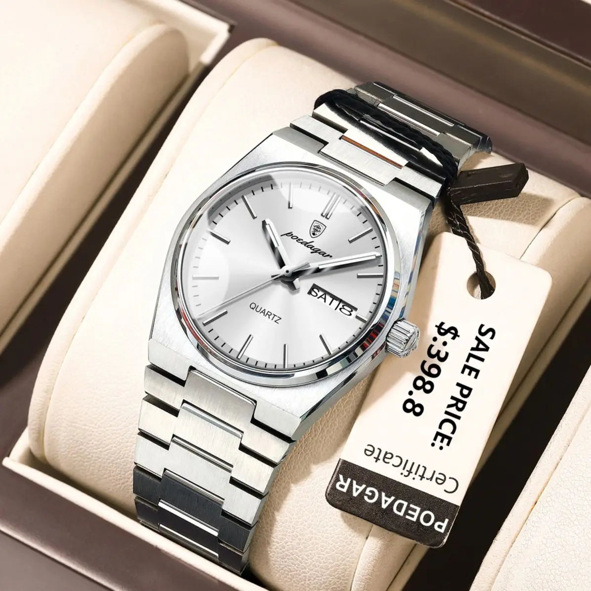 POEDAGAR Original New Woman Watch Stainless Steel Waterproof Luminous Ladies Wristwatch Date Week Elegant Quartz Women's Watches