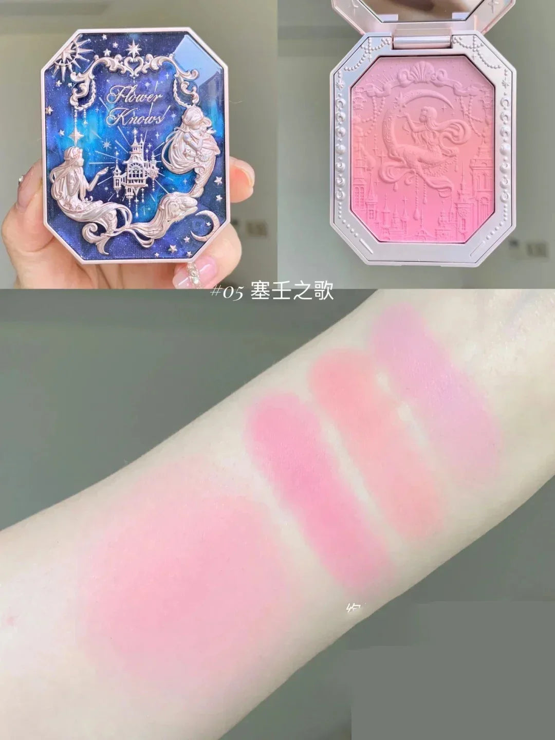 Flower Knows Cheek Blush Moonlight Mermaid Tri-Color Gradient Blusher in Matte Finish Vegan Cruelty Free Private Label Makeup 05