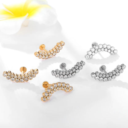 PVD Titanium PIERC Labret Stud Double CZ Paved Ear Cartilage Tragus Helix Earrings Lip Ring Daith Piercing Gift for Women