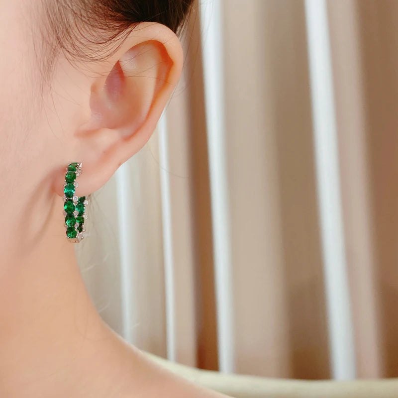 Huitan Luxury Trendy Pink/Green/Blue/Yellow CZ Hoop Earrings for Women Silver Color/Gold Color Hot Trendy Girls Jewelry Dropship