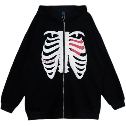 Y2K Rhinestone Cobweb Zip Up Oversized Sweatshirt 2022 Autumn Goth Hoodie Men Women Grunge Hooded Jacket Streetwear Y2K Clothing nz628-black