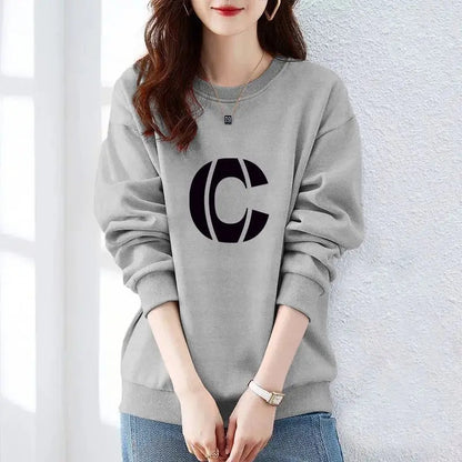 Women Clothing Spring Autumn Long Sleeve Print Letter Loose Casual Hoodies Sweatshirts Lazy Style All-match Tops Trend Fashion GRAY