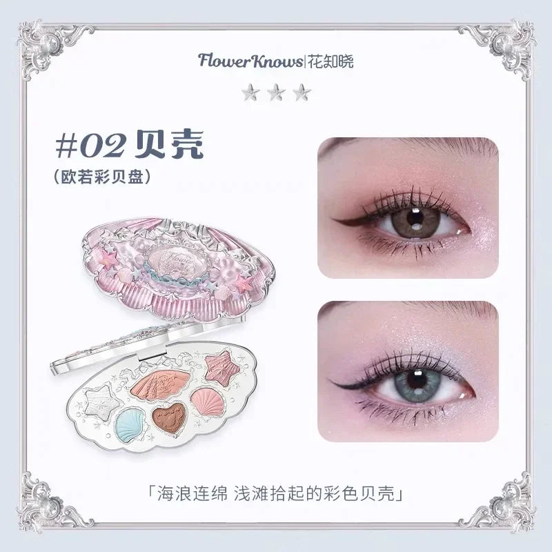 FlowerKnows Shell's Jewel Series Eyeshadow Palette 6Color Matte Shimmer Glitter Eye Makeup Embossing Cosmetics Beauty Eye Shadow 02 shell