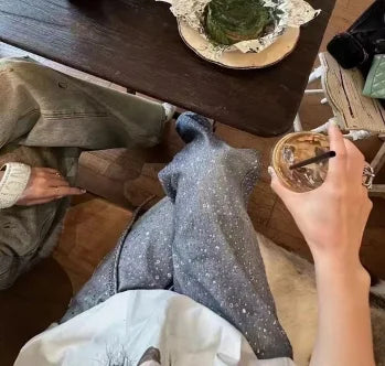 Street fashion retro design jeans Y2K rhinestone sequins retro blue loose men's and women's jeans high waist wide-leg trousers