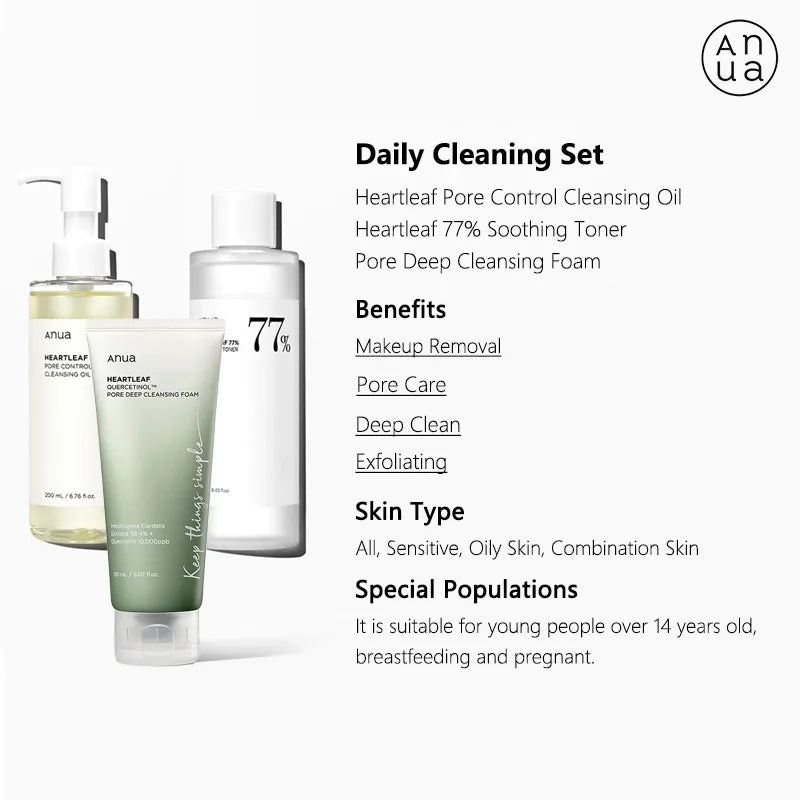 Korean Anua Skin Care Set Heartleaf 77% Toner Deep Cleansing Oil Remove Cosmetic Face Cleanser Skincare Products Original