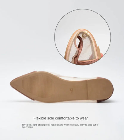 Women's Casual Sandals Pointed Spliced Flat Shoes for Women's Daily Shallow Mouth Fashion Mesh Shoes Single Shoe Women Shoes