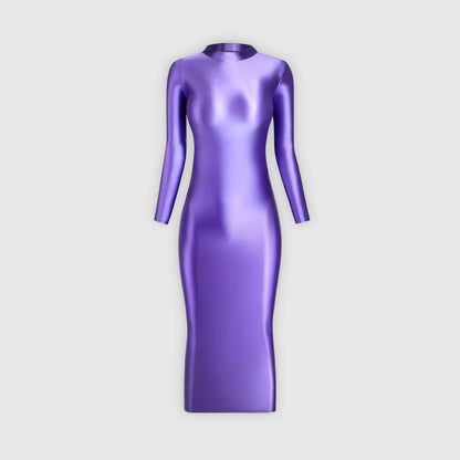 XCKNY Glossiness Series dress high neck long sleeve skirt silk longuette elastic silk tight skirt sports skirt sexy tight dress