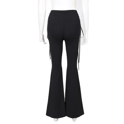 Y2K Summer Cross-band Strap Art Micro-flare Casual Pants Metal Buckle Decoration Personal Pants Women Versatile Sexy Slim Pants
