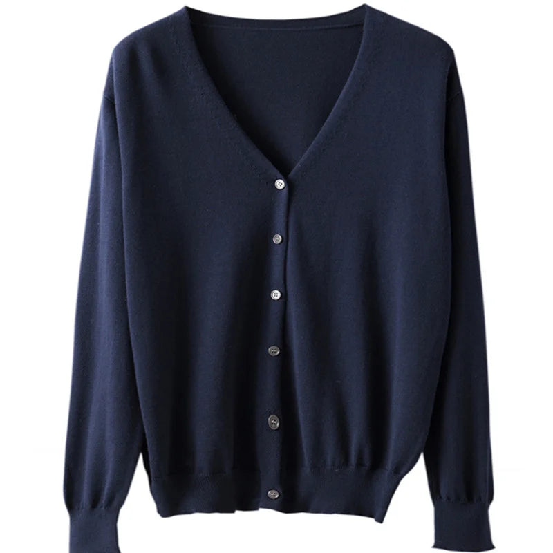 100% Cotton Line Long Sleeve V-Neck Knitted Cardigan Women Loose Short Solid Color Simple Sun Protection SMY K61