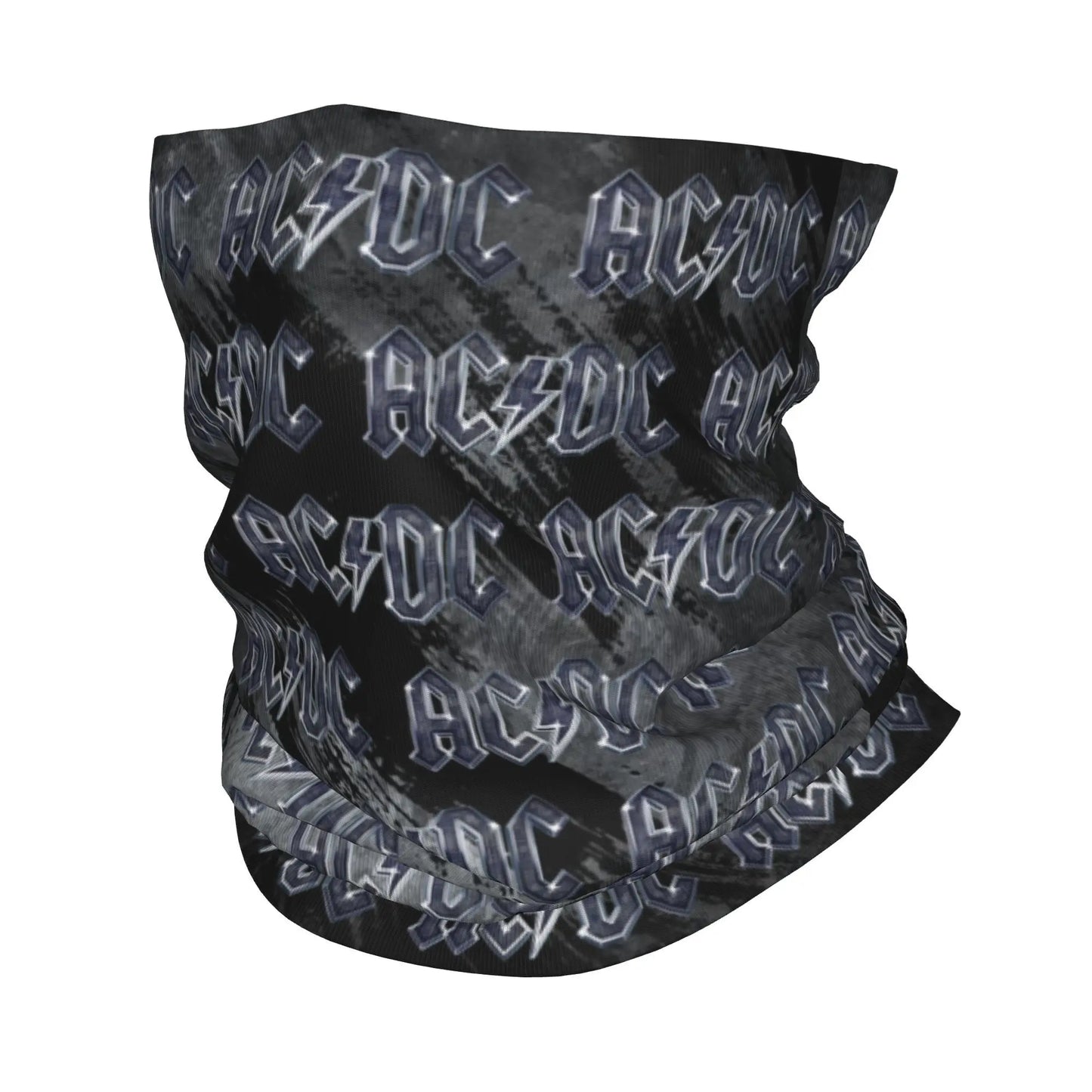 Custom Black AC DC Logo Camouflage Heavy Metal Band Bandana Neck Warmer Women Men Winter Hiking Ski Scarf Gaiter Face Cover 5 Bandana
