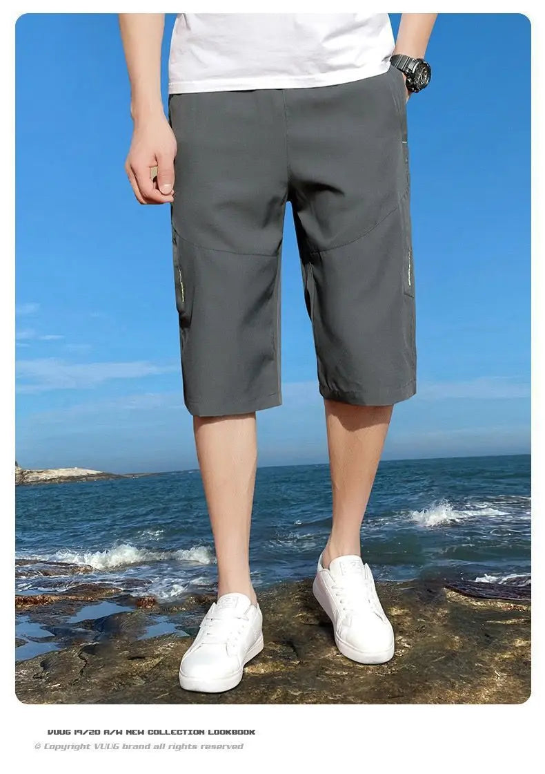 Men's work pants, knee length pants, zippered pockets, summer shorts, hiking and jogging elastic waist sportswear Badiee Stylez