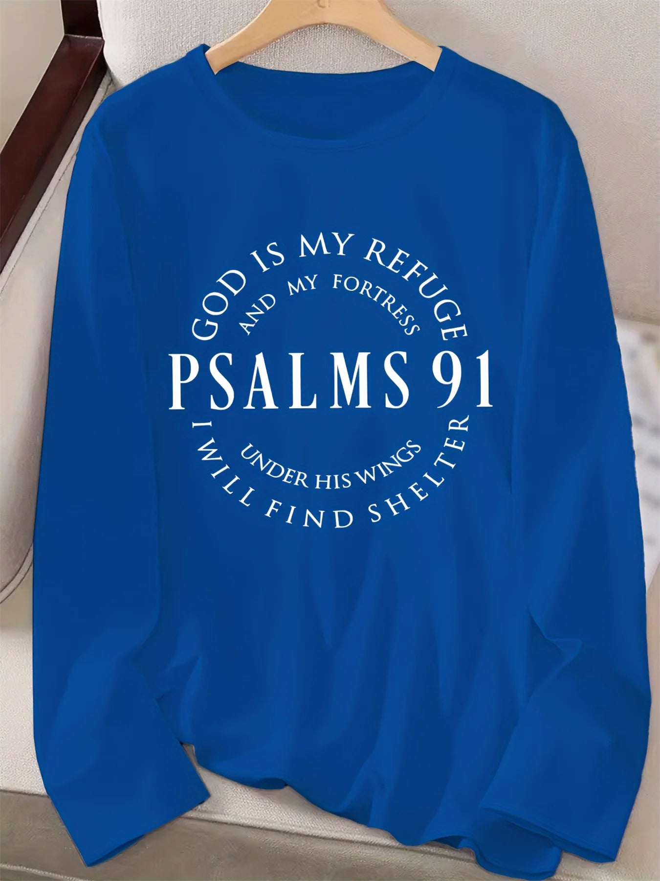 Spring and Autumn Women's 100% Cotton Fashion Casual Loose Inspirational Palms 91 Verseprint Round Neck Long Sleeve T-shirt