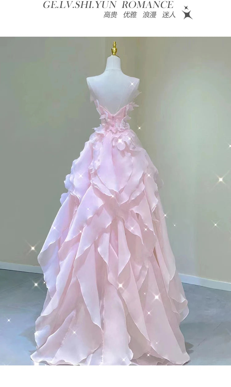 Pink Evening Dress Women's Light Luxury Banquet Toast Birthday Adult Badiee Stylez