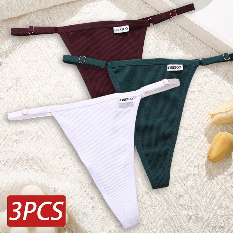 Cotton Sexy Thongs Adjustable Women's Panties Soft Panties Low Waist Seamless Thongs Woman Lingerie Tangas Mujer S-XL FINETOO Set 9 Set