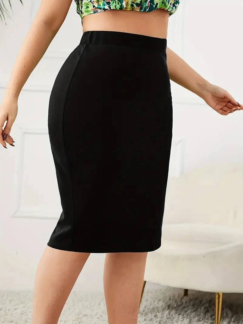 2025 Summer Plus Size Solid Slim Skirt Casual High Waist Slit Skirt Women's Plus Size Clothing