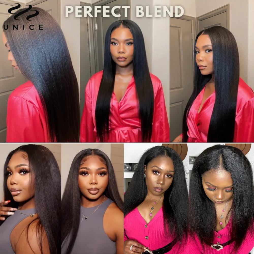 UNice Hair Drawstring Cap Kinky Straight V Part Wig & U Part Wig EasiContour 100% Human Hair Wigs No Glue Small Head Friendly