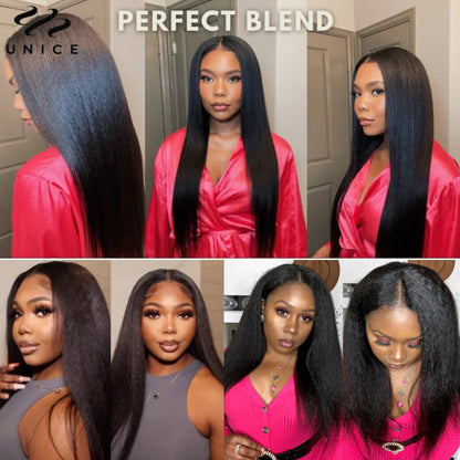 UNice Hair Drawstring Cap Kinky Straight V Part Wig & U Part Wig EasiContour 100% Human Hair Wigs No Glue Small Head Friendly
