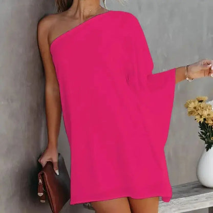 Party Dress Sexy One-Shoulder Long Sleeve Halter Loose Irregular Sundress Cover-Ups Elegant Women Gradient Color Beach Dress