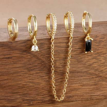 4PCS Exquisite Stainless Steel Long Chain Pendant Earrings Set for Woman Little Huggies Hoop Earrings Cartilage Piercing Jewelry white-black-4pcs