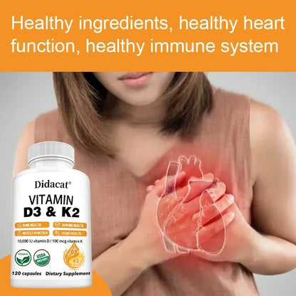 Vitamin D3 10000 IU + K2 MK7 100 Mcg Supplement Capsules, Supports Joint and Immune Health, Strong Bones, Non-GMO